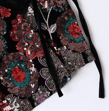 Kimono Geborduurde Velours Wikkeljas met Pailletten Midnight Garden