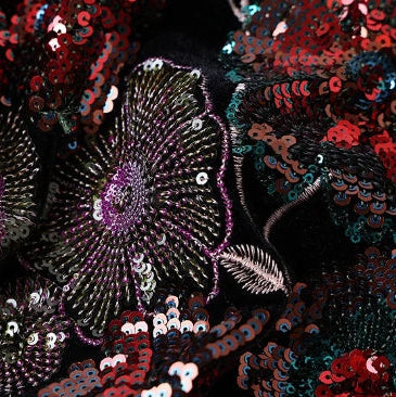 Kimono Geborduurde Velours Wikkeljas met Pailletten Midnight Garden