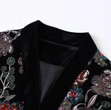 Kimono Geborduurde Velours Wikkeljas met Pailletten Midnight Garden
