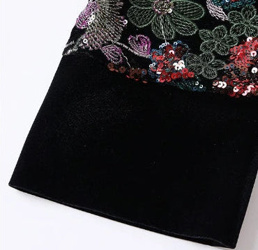 Kimono Geborduurde Velours Wikkeljas met Pailletten Midnight Garden