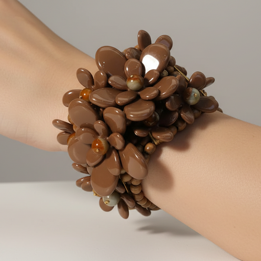 Elastische Armband Bloem Design Woody Bruin