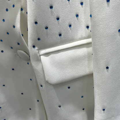 Blazer Gebroken Wit met Strass in Ocean Blauw en Zeegroen