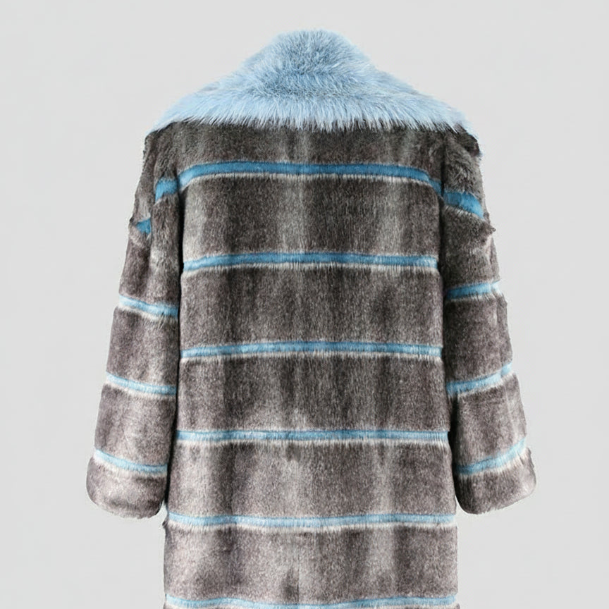 Faux Fur Mantel Contrastlook Blue Mirage