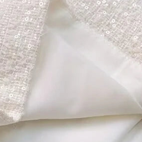 Mini Jurk Off-White Bouclé-Pailletten met Parelstrikken