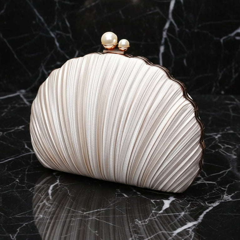 Elegante Clutch met Plooi Design Avondtas met Kralen Sluiting en Schouderketting