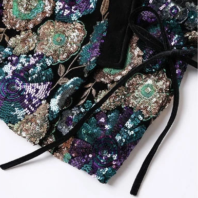Velours Kimono Zwart met Pailletten en Borduursel