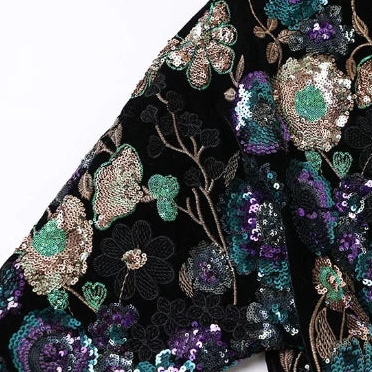 Velours Kimono Zwart met Pailletten en Borduursel