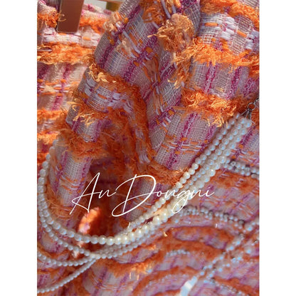Tweedstijl Oranje/Roze met Embellishment Curated Boutique Piece