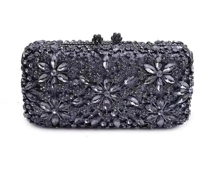 Clutch Gunmetal Luxe Avondtas met Bloem Design en Stenen
