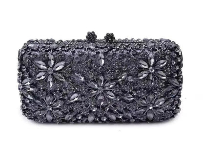 Clutch Gunmetal Luxe Avondtas met Bloem Design en Stenen