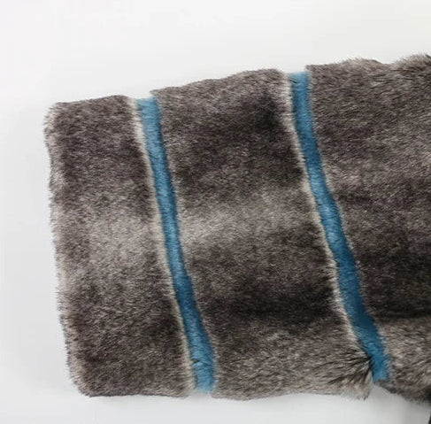 Faux Fur Mantel Contrastlook Blue Mirage