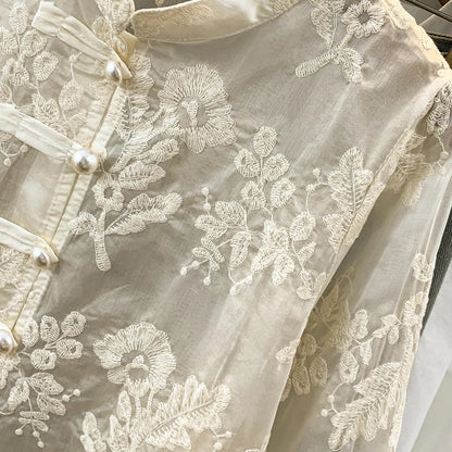 Amélie Blouse met Borduurwerk en Opengewerkte Randen