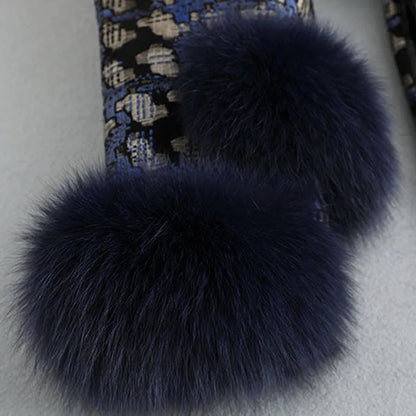Luxe Lange Winterjas Dames met Zwarte Bontkraag en Stud Details