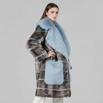 Faux Fur Mantel Contrastlook Blue Mirage