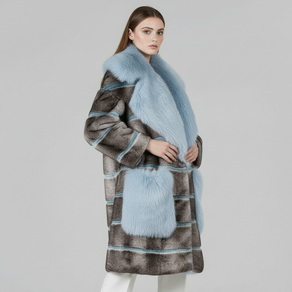 Faux Fur Mantel Contrastlook Blue Mirage