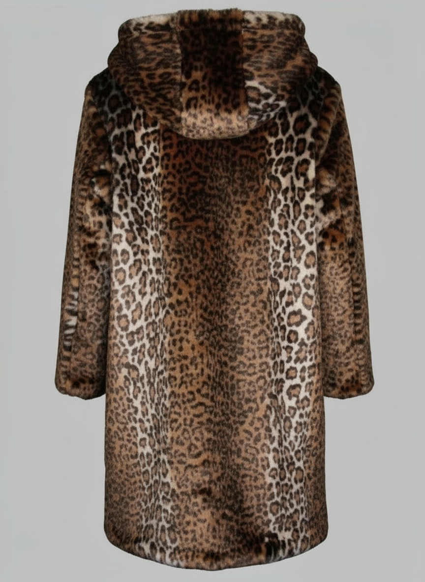 Lange Leopard Faux Fur Jas met Capuchon Soft Savage