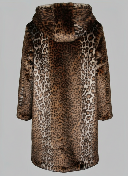 Lange Leopard Faux Fur Jas met Capuchon Soft Savage