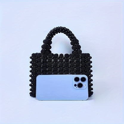 Black Bead Mini Handtas Shiny Layered