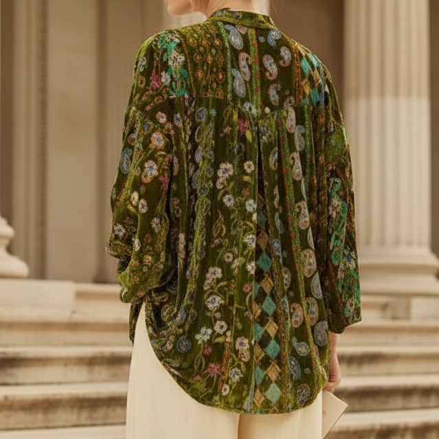 Paisley Velours Blouse met Kralendetails