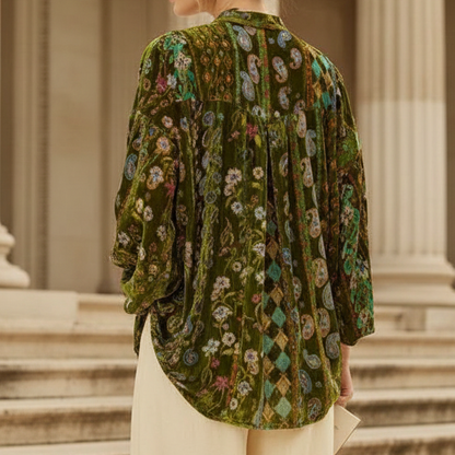 Paisley Velours Blouse met Kralendetails
