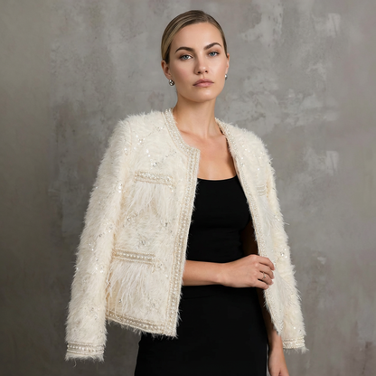 Fur & Feathers Embellished Jacket met Bouclé-Bontlook & Veren