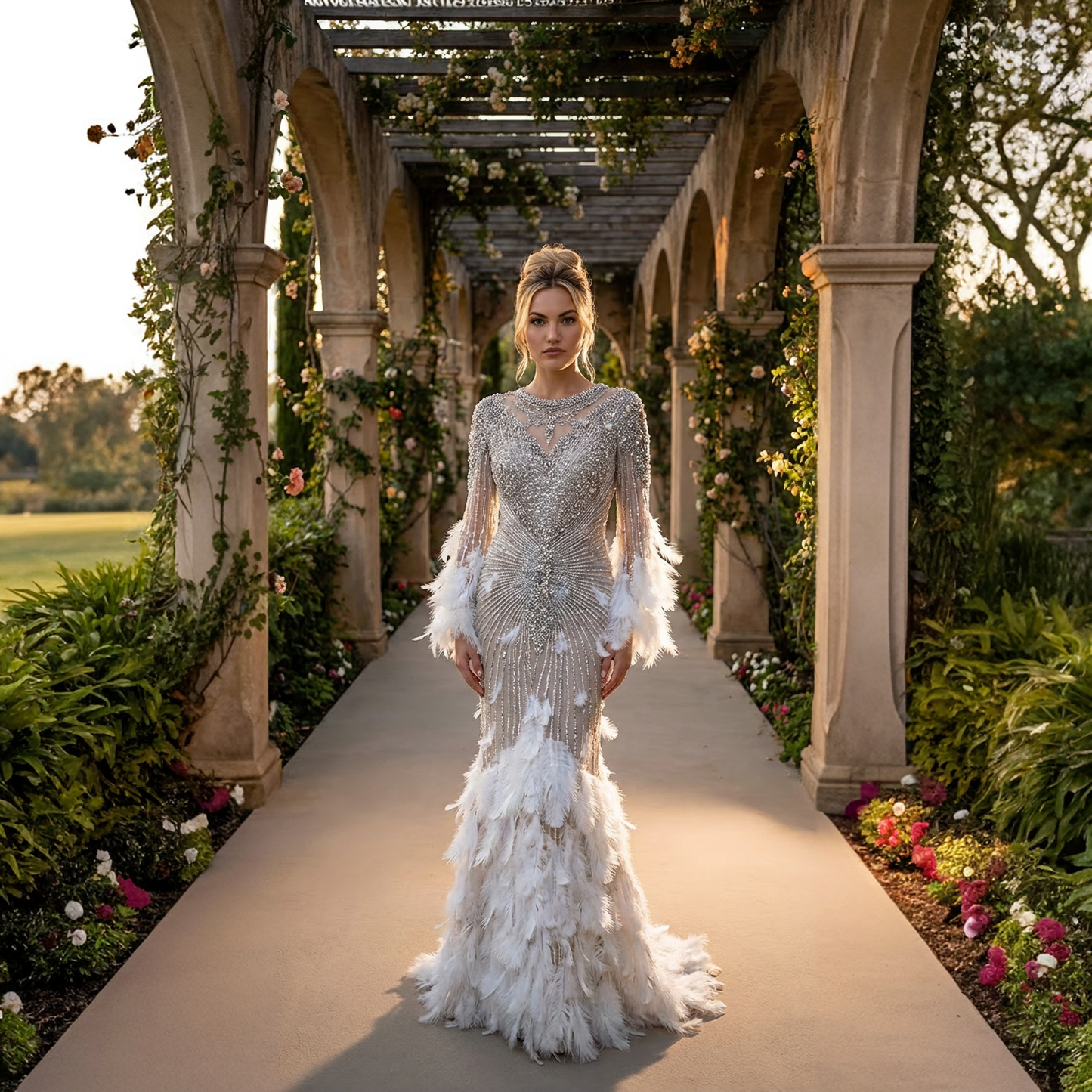 Luxe Maxi Jurk met Veren White en Embellished Details Bridal Touch