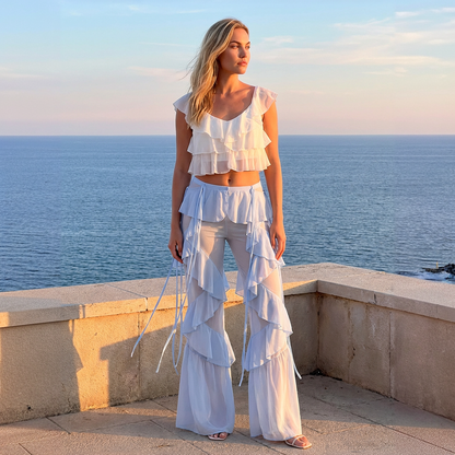 Speelse Ruffle Broek met Zomerse Côte Look