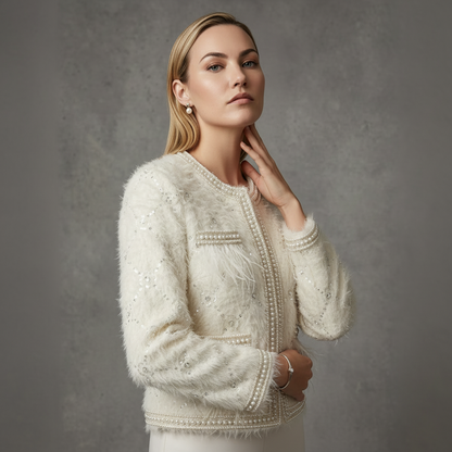 Fur & Feathers Embellished Jacket met Bouclé-Bontlook & Veren