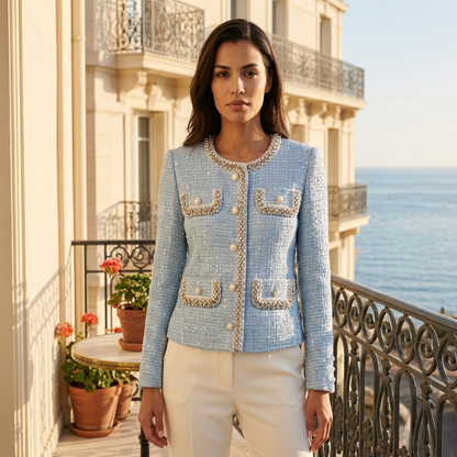 Jacket in Lichtblauw met Parel- en Pailletdetails