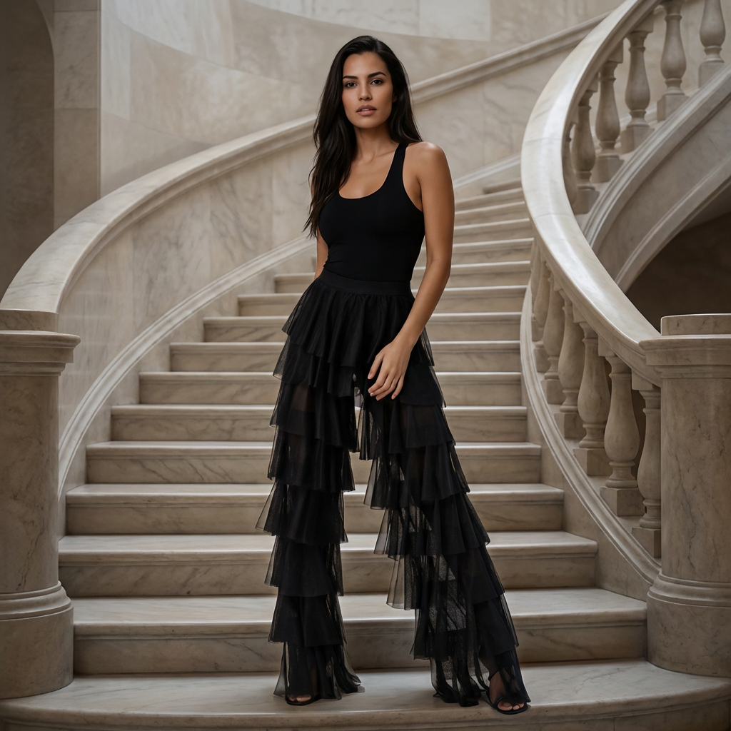 Gelaagde Tule Broek met High Waist Elegance