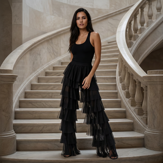 Gelaagde Tule Broek met High Waist Elegance
