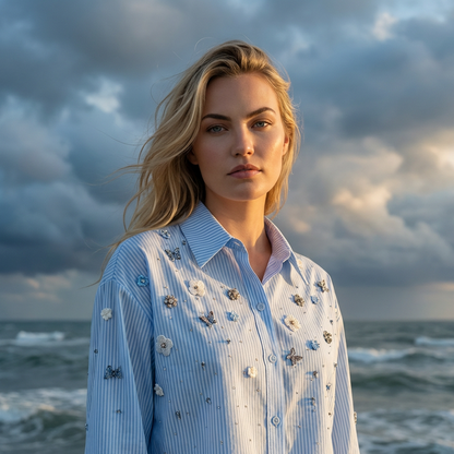 Gestreepte Blouse met Bloemdetails en Gelaagd Design Riviera Touch