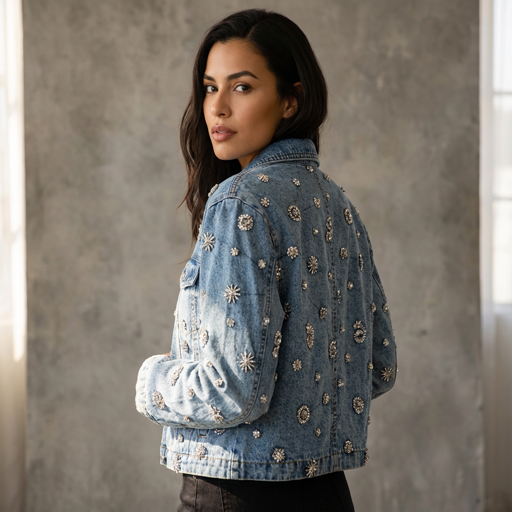 Denimjacket – Sunshine Bleach Spijkerjas met Kralen en Pailletten