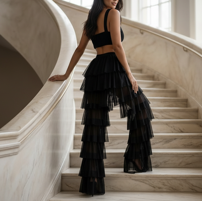 Gelaagde Tule Broek met High Waist Elegance