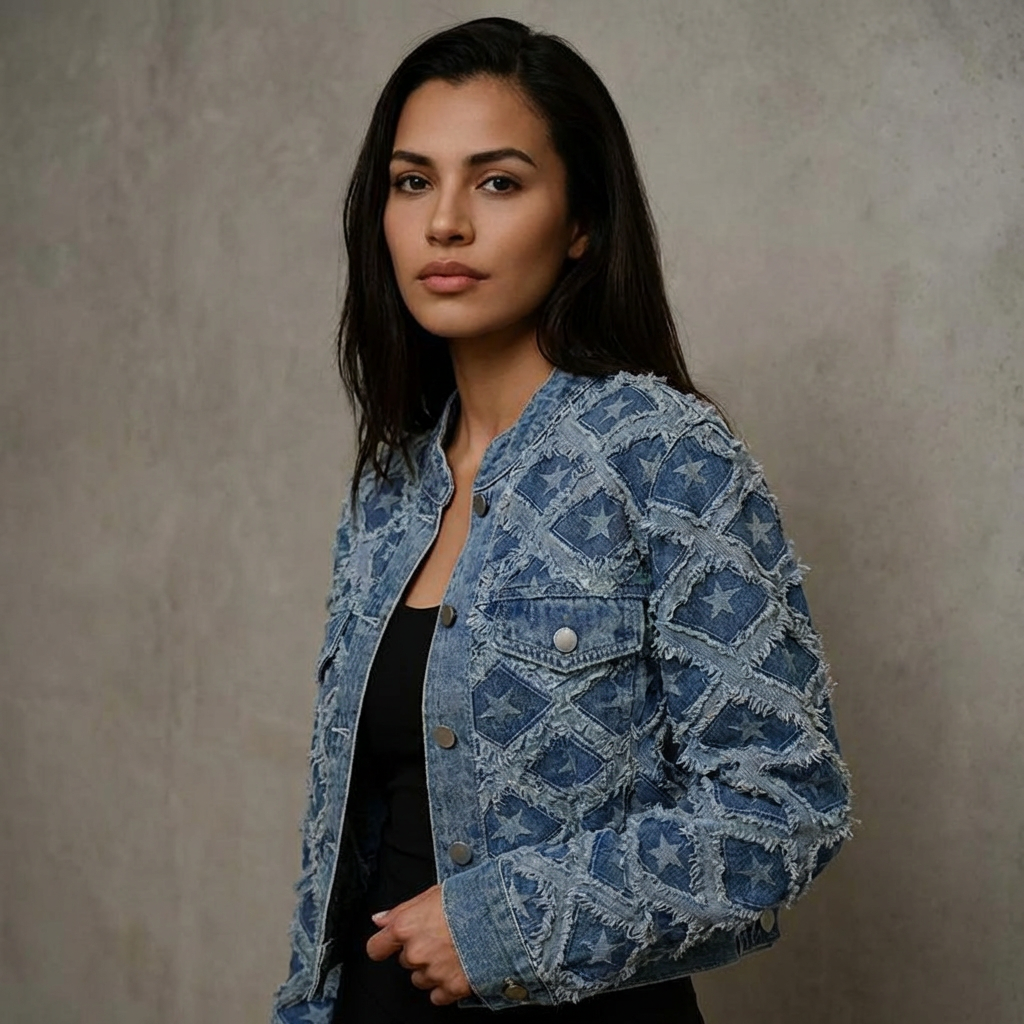 Denimjacket — Spijkerjack met Sterrenpatchwork en Ruffle Details