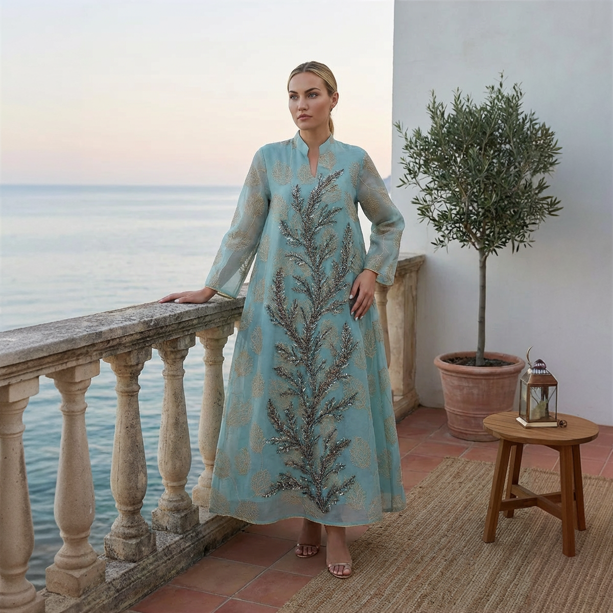 Côte Embellished Kaftan Strandjurk met Borduurwerk