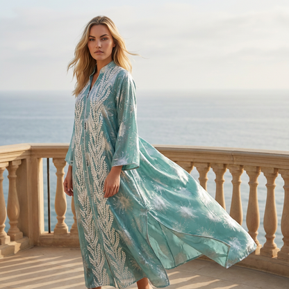 Côte Kaftan Luchtige Strandjurk met 3D Applicatie en Glansdetails