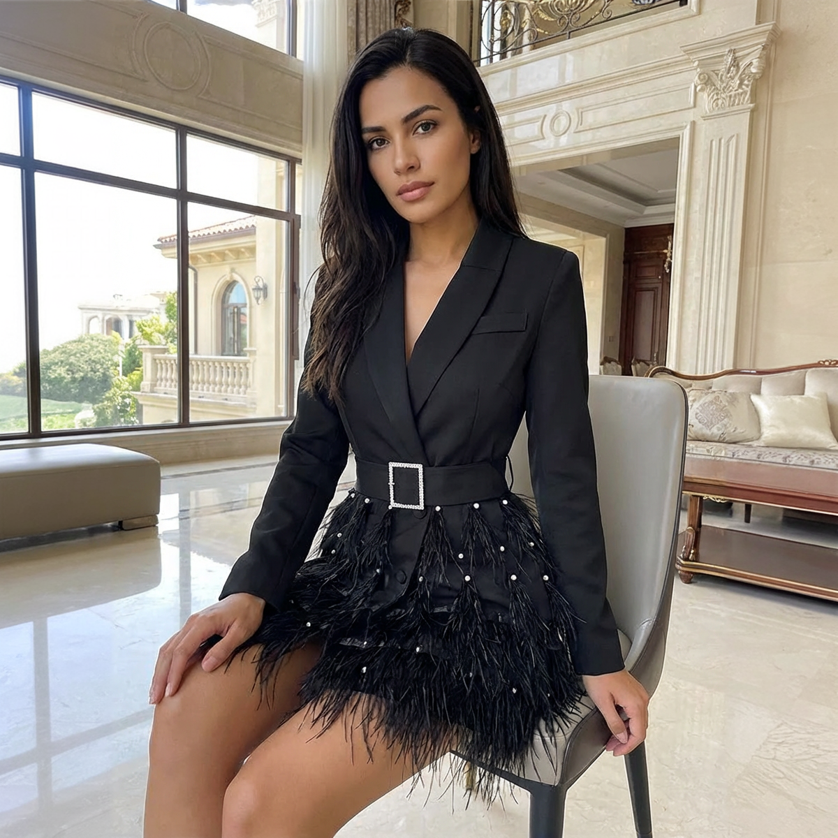 Blazer Jurk met Verenlook en Tailleceintuur Chic Statement