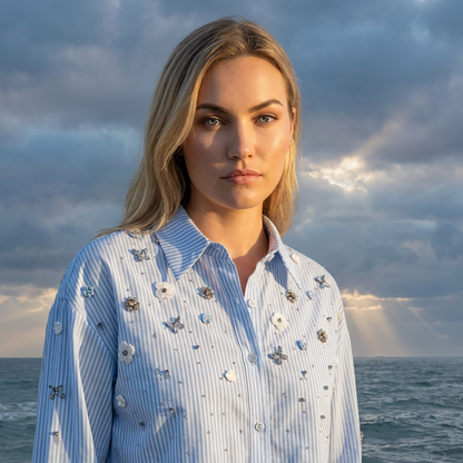 Gestreepte Blouse met Bloemdetails en Gelaagd Design Riviera Touch