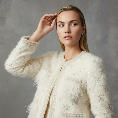 Fur & Feathers Embellished Jacket met Bouclé-Bontlook & Veren