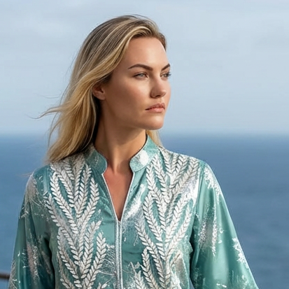 Côte Kaftan Luchtige Strandjurk met 3D Applicatie en Glansdetails