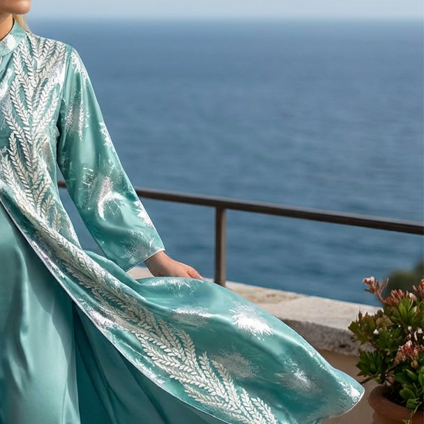 Côte Kaftan Luchtige Strandjurk met 3D Applicatie en Glansdetails