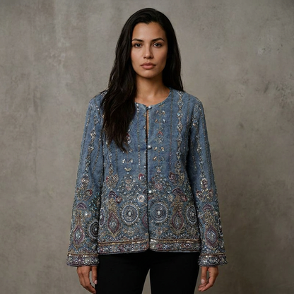 Denimjacket — Bohemian Denim Jacket met Luxe Kralenborduursels
