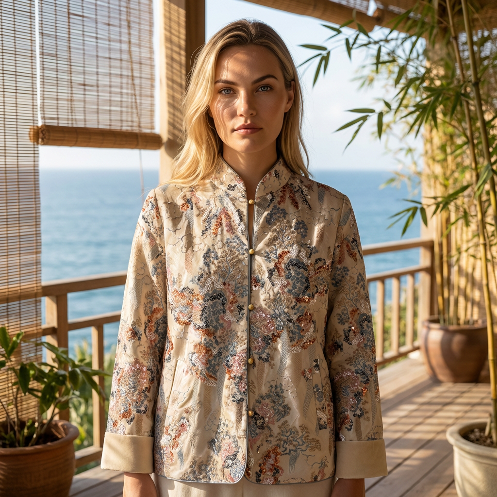 Lichtbeige Velours Jas Coastal Oriental