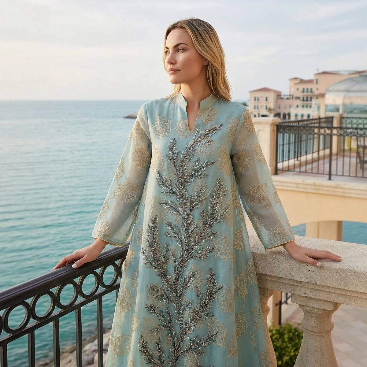 Côte Embellished Kaftan Strandjurk met Borduurwerk