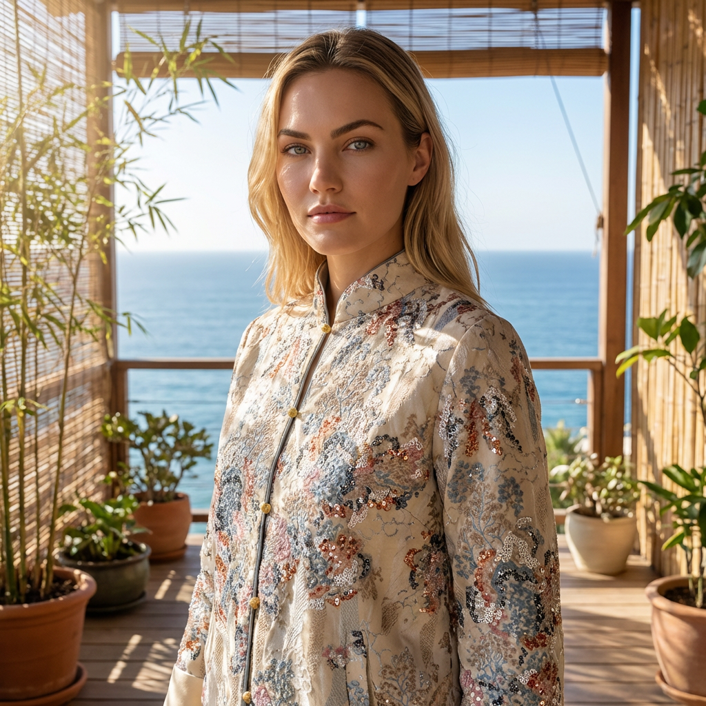 Lichtbeige Velours Jas Coastal Oriental