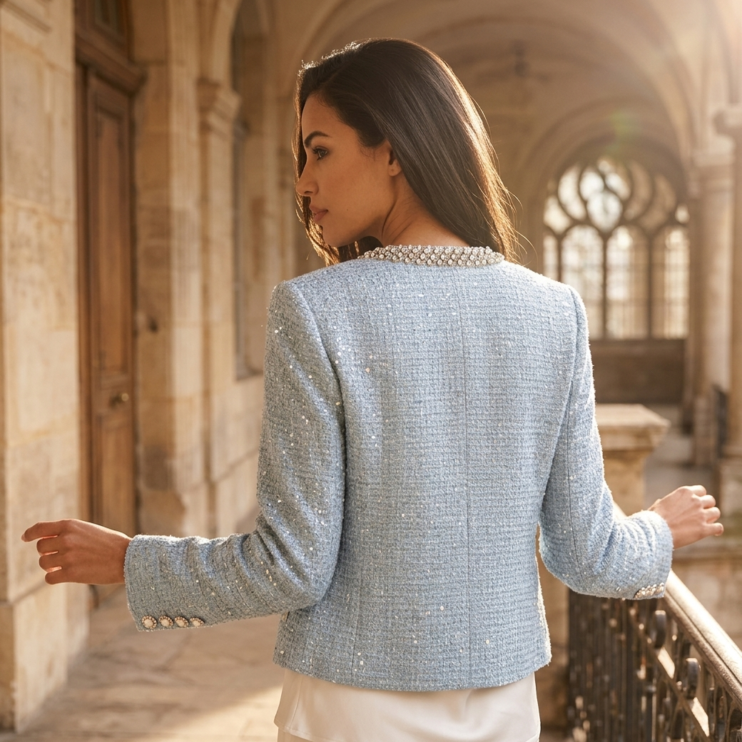 Jacket in Lichtblauw met Parel- en Pailletdetails
