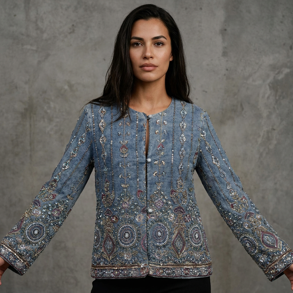 Denimjacket — Bohemian Denim Jacket met Luxe Kralenborduursels
