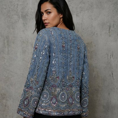 Denimjacket — Bohemian Denim Jacket met Luxe Kralenborduursels