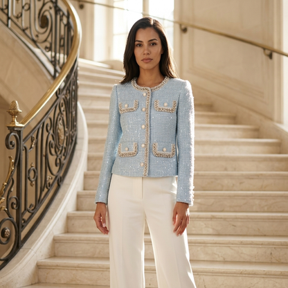 Jacket in Lichtblauw met Parel- en Pailletdetails